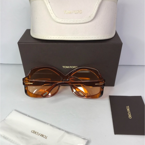 💯 - New Authentic Tom Ford Brown Oversized Ladies Sunglasses FT0903 48E 68. - Picture 11 of 14